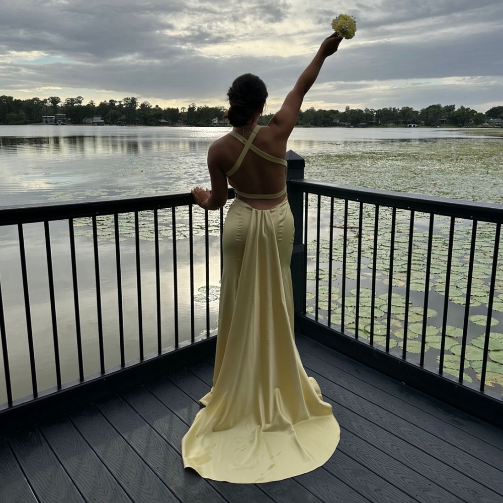Mermaid Halter Backless Yellow Satin Long Prom